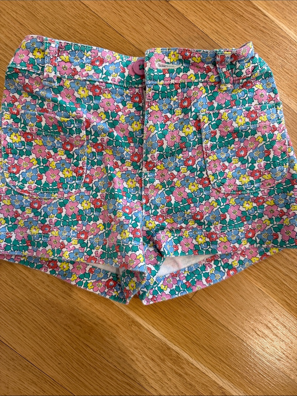 Mini Boden Girls Floral High-Waist Shorts — Pink, Teal & Yellow 4-5 years